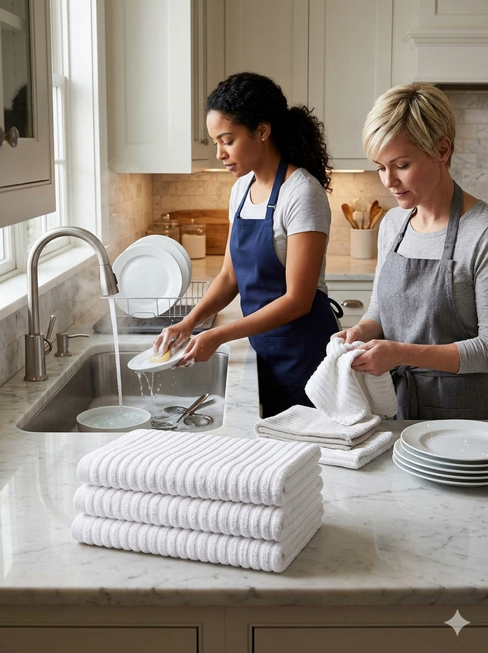 6 Pack, 100% Cotton Ribbed Terry White Bar Mop for Kitchen, Highly Absorbent, Cleaning Kitchen Towels | Bar Towels | Machine Washable | 16 x 19 Inches.