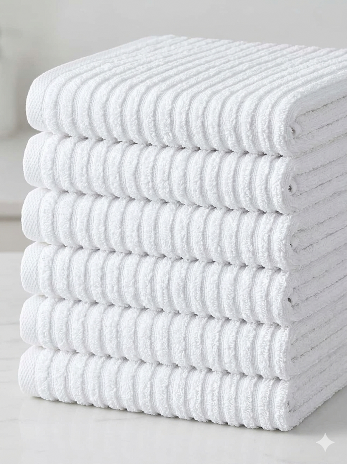 6 Pack, 100% Cotton Ribbed Terry White Bar Mop for Kitchen, Highly Absorbent, Cleaning Kitchen Towels | Bar Towels | Machine Washable | 16 x 19 Inches.