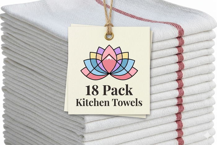 18-Pack Herringbone weave for better absorption, Steak-free restaurant-standard Cotton Flour Sack Kitchen Towels with Red Stripe, Super Absorbent, Lint-Free, Reusable kitchen towels - 15” x 25”.