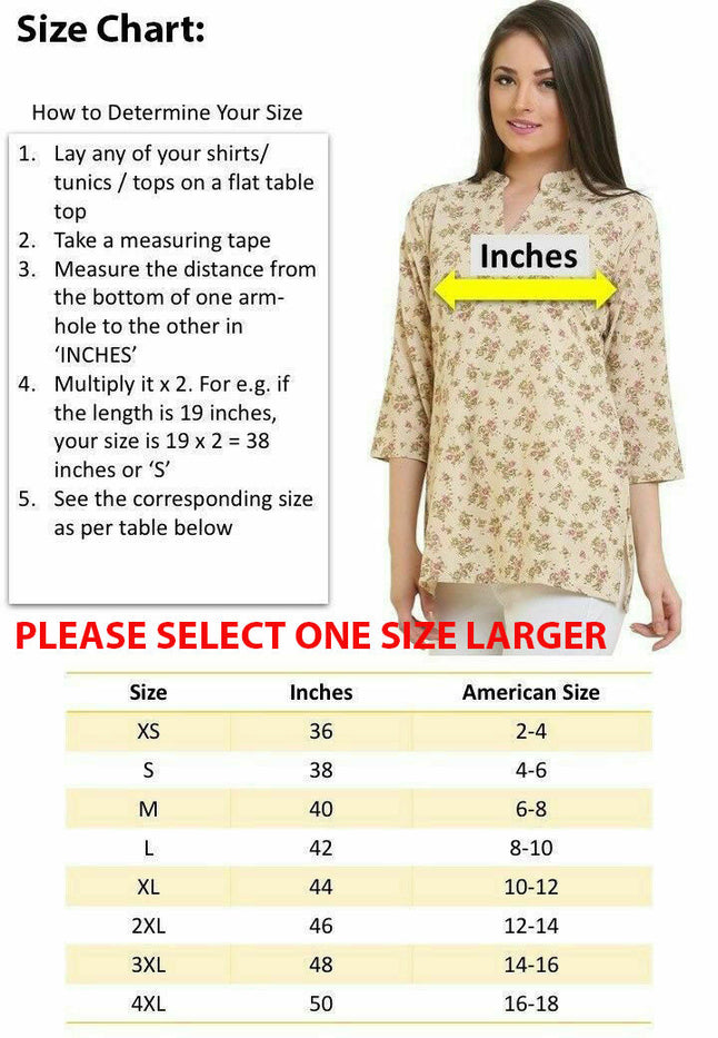 Women’s Printed ¾ Sleeves Crepe Kurti Tunic tops with Gold Foil - 1907-34