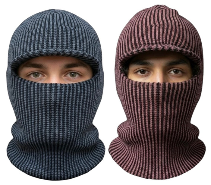 2 Pack Knitted Full Face Cover Knit Winter Ski Balaclava Beanie Cap with Visor Face Mask One Hole Winter Headwear for Men.