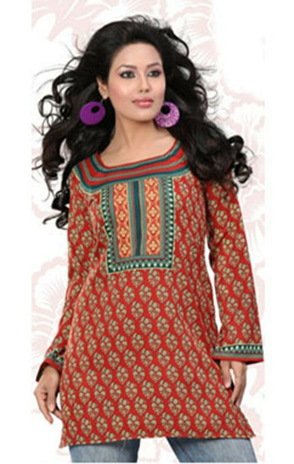 Women’s Printed Long Sleeves Crepe Kurti Tunic tops 1030-L