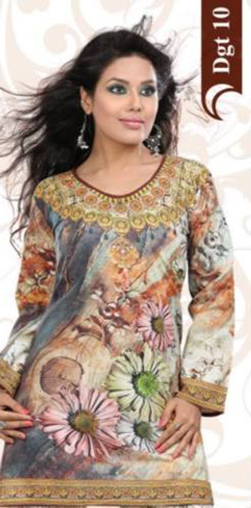 Women’s 100% Cotton Digital Printed Long Tunic Kurti tops  - 1096-L