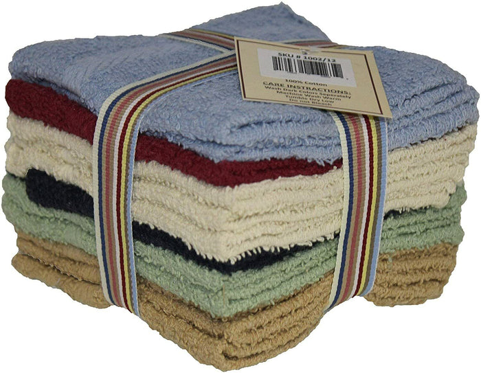 12 Pack, 100% Cotton wash Cloth, Extra Soft, Highly Absorbent, Machine Washable Size 12" X 12", Assorted Colors - Color May Very.