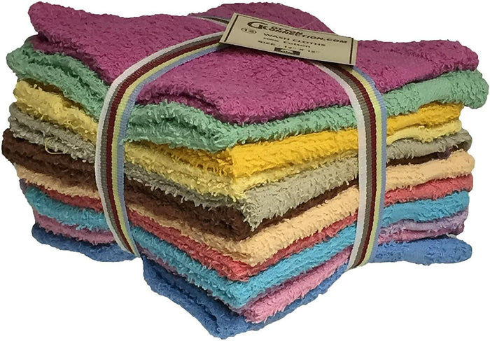 12 Pack, 100% Cotton wash Cloth, Extra Soft, Highly Absorbent, Machine Washable Size 12" X 12", Assorted Colors - Color May Very.