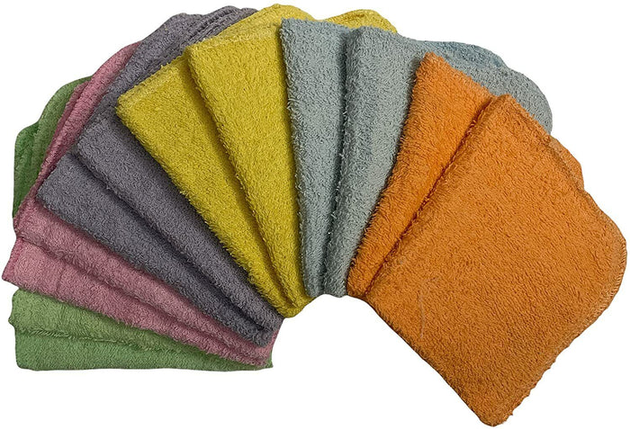 12 Pack, 100% Cotton wash Cloth, Extra Soft, Highly Absorbent, Machine Washable Size 12" X 12", Assorted Colors - Color May Very.