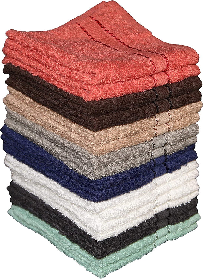 Washcloths, 12 Pack, 100% Ring Spun Cotton Wash Cloths for Body and Face, Design to exfoliate Your Hands, Extra Soft and Absorbent Machine Washable Size: 12 x 12 Inch.