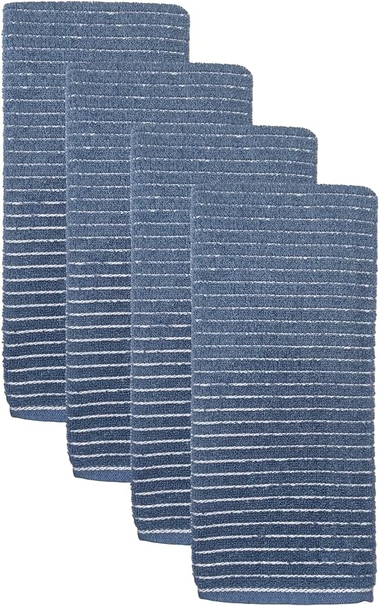 Set of 4, 100% Cotton Terry Stripes Kitchen Towels Size: 15 x 25 Inch or Set of 6, Dish Towels Size: 12 x 12 Inch, 425 GSM, Soft and Highly Absorbent, Machine Washable.