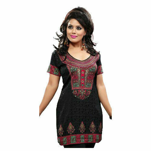 Indian Style Printed Kurtis for Women Short Crepe Kurti V-Neck, Short Sleeves Tunic Top Blouse. 1901-SS