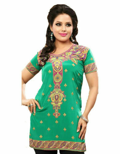 Indian Style Printed Kurtis for Women Short Crepe Kurti V-Neck, Short Sleeves Tunic Top Blouse. 1903-SS