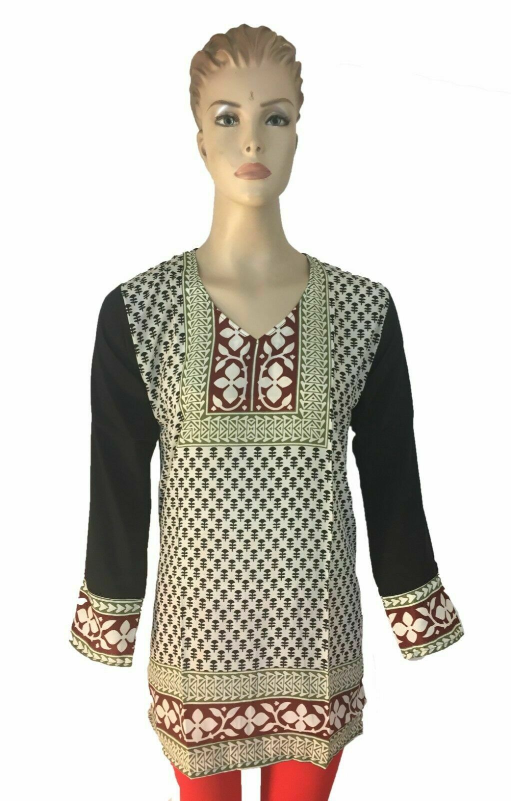 Tunic for Women Printed Short Crape Kurti Kurta V-Neck 3/4 Sleeves Tunic Top. 1907-34