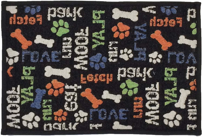 Pet Bowl Mats for Food and Water, Rectangle Non-Slip Cotton Backing with 5mm Foam Mat for Dogs and Cats, Size: 13” x 19”.