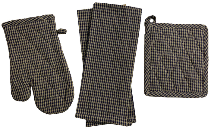 Set of 4, 100% Cotton Farmhouse Country Kitchen Linen Set, Included 2 Kitchen Towel, Ovenmitt, Potholder - Black.