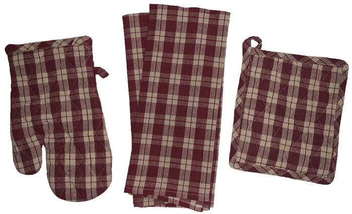 Set of 4, 100% Cotton Farmhouse Country Kitchen Linen Set, Included 2 Kitchen Towel, Ovenmitt, Potholder - Black.