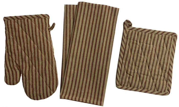 Set of 4, 100% Cotton Farmhouse Country Kitchen Linen Set, Included 2 Kitchen Towel, Ovenmitt, Potholder - Black.