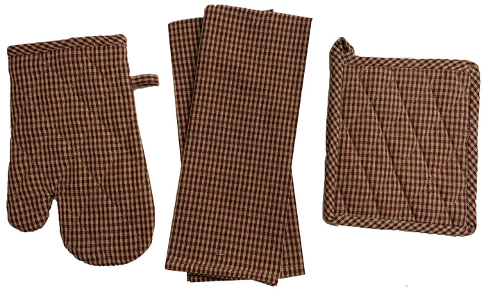 Set of 4, 100% Cotton Farmhouse Country Kitchen Linen Set, Included 2 Kitchen Towel, Ovenmitt, Potholder - Black.