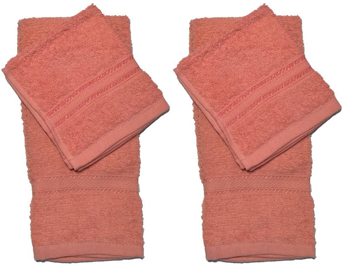 Set of 4, 100% Ring Spun Cotton Kitchen Towel 2 Hand Towel Size: 16" x 25", 2 Washcloths Size:12" x 12". Highly Absorbent, Maximum Softness and Machine Washable.