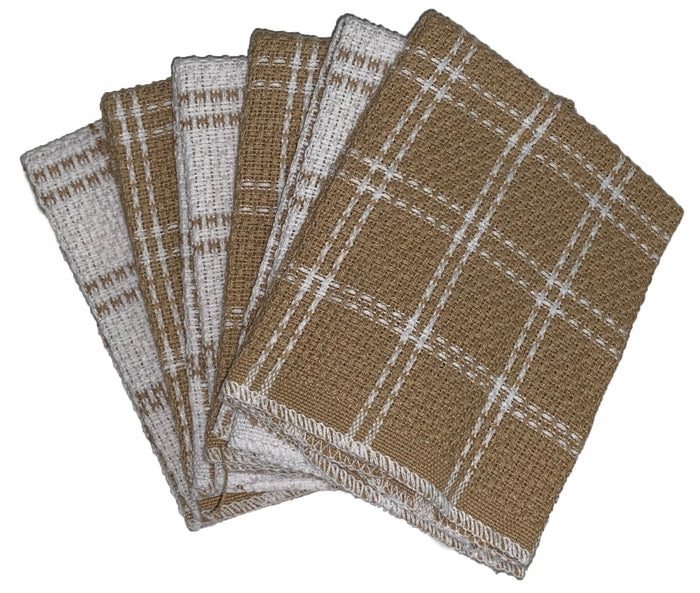 Set of 6, 100% Cotton, Black Plaid Dishcloths Ultra-Absorbent, Heavy Duty Kitchen Cleaning Towels, Size: 12 x 12 inch.