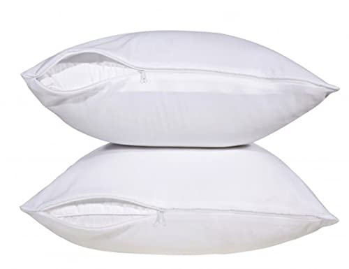 2 Pack, 100% Cotton Percal 250 Thread Count Zippered Pillow Protectors Pillow Encasement