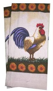 Set of 5, Blue Rooster Printed Decorative Kitchen Towel Set Includes 2 Kitchen Towel, 2 Pot Holder, 1 Oven Mitt.