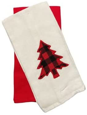 Set of 4, 100% Cotton Be Merry and Christmas Tree Design Holiday Christmas Kitchen Towels Red and White, Soft and Absorbent. Size: 15” x 25”.