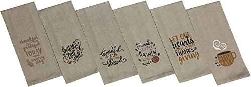 Set of 6, Fall & Harvest Halloween on Tan Linen 100% Cotton Vintage Saying Tea Towels/Kitchen Towel Size: 15” x 25".