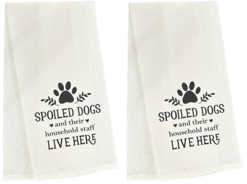 Set of 2, 100% Cotton Funny Cute Saying Flour Sack Kitchen Towels/Dish Towels – Spoiled Dogs and Their Household Staff Live here Size: 15 X 25 Inch.