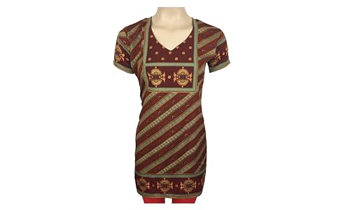 Indian Style Printed Kurtis for Women Short Crepe Kurti V-Neck, Short Sleeves Tunic Top Blouse. 1009-SS