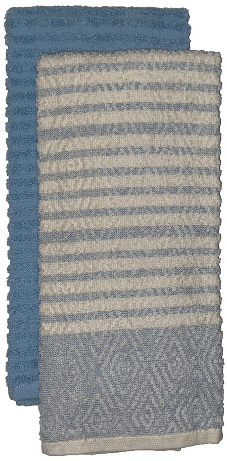 Diamond Design with Stripes 100% Ring-Spun Terry Cotton Kitchen Dish Towels, Set of 4 - Size: 16” x 27”, 410 GSM, Terry Cloth Dish Towels Super Soft, Highly Absorbent.