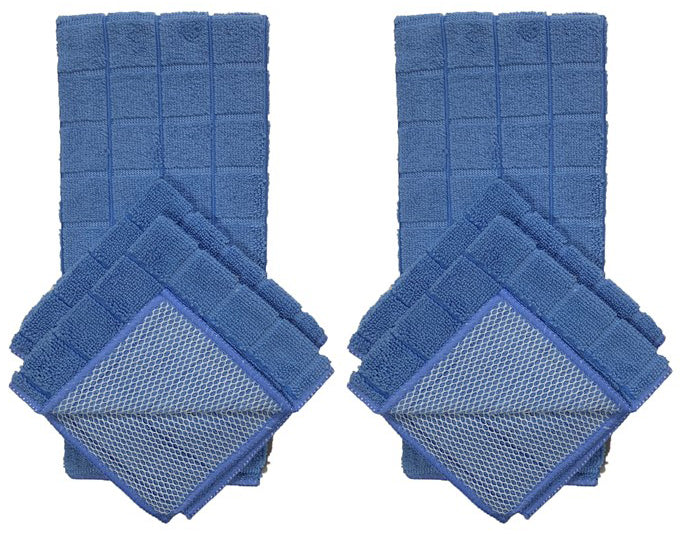 Set of 6, 2 Pcs Microfiber Kitchen Towels and 4 Pcs Dish Cloths with Poly Scour , Ultra-Absorbent & Fast Drying Bar Mop Dish Cloths .