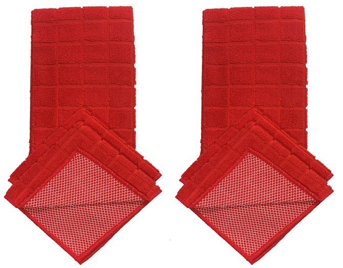 Set of 6, 2 Pcs Microfiber Kitchen Towels and 4 Pcs Dish Cloths with Poly Scour , Ultra-Absorbent & Fast Drying Bar Mop Dish Cloths .