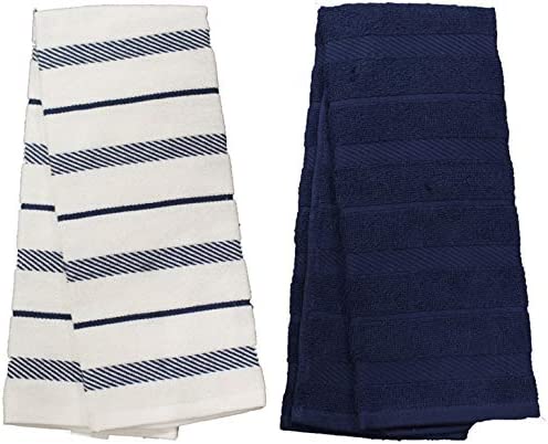 Set of 4, 100% Ring-Spun Cotton Diagonal Stripes Kitchen Towels, Dish Towels, Tea Towels, Reusable, Soft and Ultra Absorbent, Machine Washable Size: 16 x 28 inch.