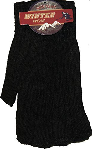 Petal Cliff 12 Pcs Black Fingerless Stretchy Knitted Gloves for Winter Cold Weather, One Size Fits Most.