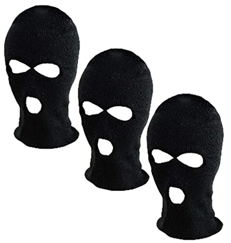 Petal Cliff 3 Pack, 3 Hole Balaclava Beanie Full Face Cover Winter Hat for Men and Women - One Size fits All. Black