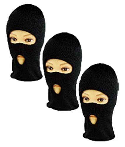 3 Pack, 2 Hole Balaclava Beanie Full Face Cover Winter Hat for Men and Women - One Size fits All. Black