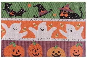 Set of 4, Halloween Tapestry Placemats - Black Cats, Pumpkins Ghost and Bats - Dining Table, Table mat for Dining Room Easy to Clean, Machine Washable Size: 13” x 19”.