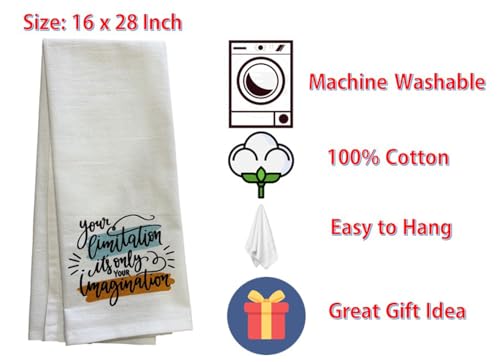 Set of 2 Your Limitation It's only Your Imagination. Funny Flour Sack Kitchen Towels for Wedding, Baby Shower, Home Decor, Housewarming 16 X 28 Inch.