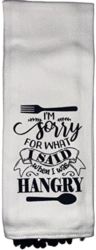 Set of 5, 100% Cotton Funny Cute Saying Pom Pom Design Flour Sack Kitchen Towels