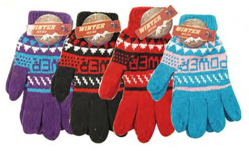 6 Pack 100% Acrylic Knitted Cold Winter Graphic Power Gloves Keep Warm for Men and Women Multi Color.