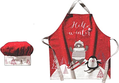 2 Pack, Snowman Design Christmas Chef Apron and hat Set for Child Sentiment Hello winter Age 5+