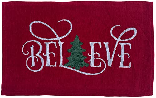 Set of 4 Red Velvet Tapestry Placemat Sentimet Believe with Christmas Tree, for