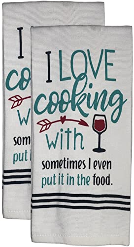 2 Pcs, 100% Cotton Over Sized Funny Quote I Love Cooking with Wine Sometimes I E