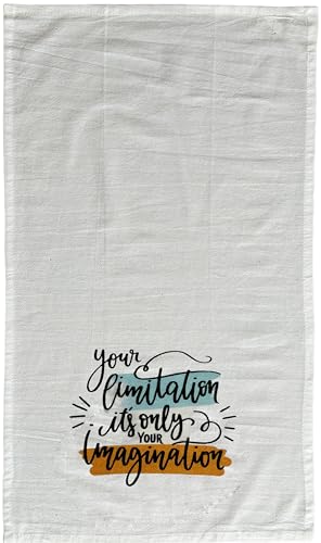 Set of 2 Your Limitation It's only Your Imagination. Funny Flour Sack Kitchen Towels for Wedding, Baby Shower, Home Decor, Housewarming 16 X 28 Inch.