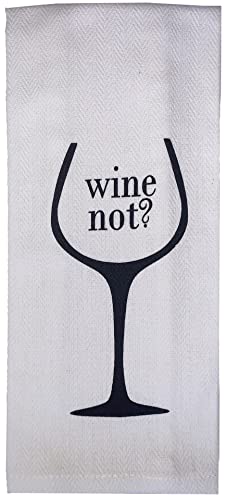 Set of 5, 100% Cotton Funny Quote Wine Design Herringbone Pattern Flour Sack Kitchen Towels / Dish Towels Size: 16 X 28 Inch.