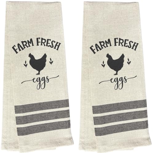 Set of 2, 100% Cotton Farm Fresh Eggs, Farmhouse Themed Flour Sack Tea Towel/Kitchen Towel for Wedding, Baby Shower, Home Decor, Housewarming 16 X 28 Inch.