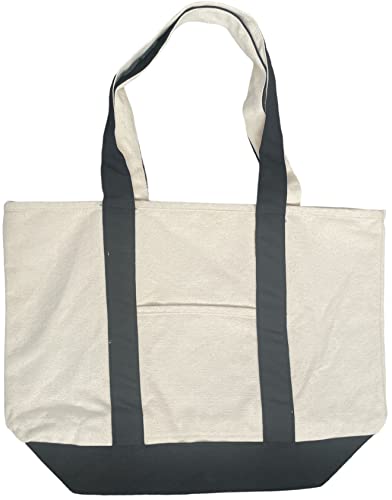 100% Cotton Heavy Duty Expandable two-tone gusseted Reusable Tote Bag & Front Pocket, Machine Washable Size 14 x 19 x 6 inch.