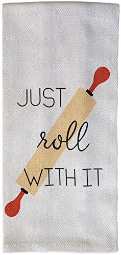 Set of 5, 100% Cotton Funny Quote Wine Design Herringbone Pattern Flour Sack Kitchen Towels / Dish Towels Size: 16 X 28 Inch.