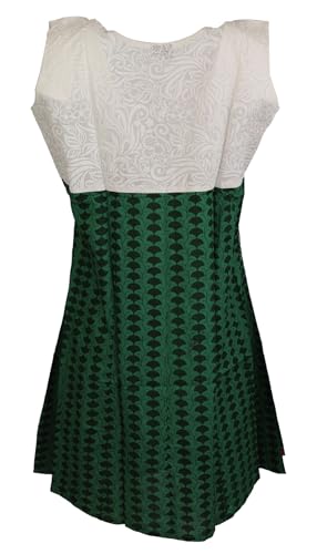 Tunic for Women White with Green Round Neck Embroidery Patchwork and Green Bottom Sleeveless Tunic Top Kurti.