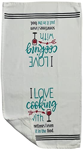 2 Pcs, 100% Cotton Over Sized Funny Quote I Love Cooking with Wine Sometimes I E