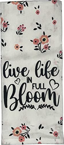 Set of 4, 100% Cotton, Spring Flower with Sentiment Live Life in Full Bloom Kitc